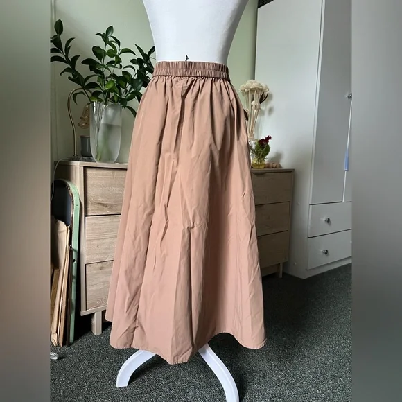 ZARA Tan Camel Khaki Button Down Elastic High-Waist Asymmetrical Midi Maxi Skirt - Picture 8 of 16